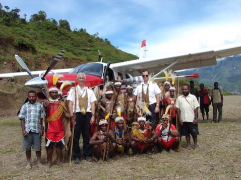 Here I am at Pamek. I'm the white guy on the left. The local people were so excited to have the Kodiak come in for the first time and came out in their traditional dress that day.